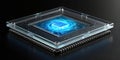 Advanced microprocessor chip technology with glowing blue energy visualization on dark background Royalty Free Stock Photo