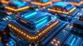 Advanced Microprocessor on Circuit Board with Illuminated Data Paths and Electronic Components Royalty Free Stock Photo