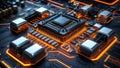 Advanced Microprocessor Circuit Board with Neon Orange Highlights Royalty Free Stock Photo