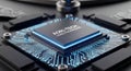 Advanced Microprocessor CPU with Blue Neon Circuitry and Futuristic Digital Technology Elements Symbolizing Innovation and Royalty Free Stock Photo