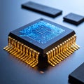 Advanced Microprocessor with Glowing Blue Circuits Royalty Free Stock Photo