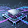 Advanced Microprocessor with Glowing Data Trails and Circuitry chip technology Royalty Free Stock Photo