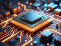 Advanced Microprocessor and Integrated Circuitry on a Glowing Motherboard Royalty Free Stock Photo