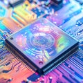 Advanced Microprocessor with Neon Data Glow Royalty Free Stock Photo