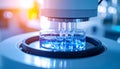 Advanced Microscope Analyzing Blue Liquid Samples Royalty Free Stock Photo