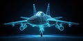 Advanced Military Aircraft Hologram A Minimalist Wireframe 3D Animation Showcase of Futuristic Combat Technology