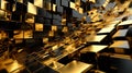 Advanced Motion Digital Gold and Black Matrix Cyber Environment Blocks Pattern Background
