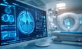 advanced mri or ct scan medical diagnosis machine at hospital lab as wide banner with copy space area