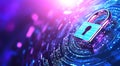 Advanced network security protocols and digital protection in a futuristic interface