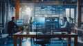 Advanced Office Setting With Ai-Powered Systems And Humans Collaborating, Displaying Ai Techniques, Captured In Dslr View With