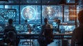 Advanced Office Setting With Ai-Powered Technologies And Human Employees Collaborating, Displaying Ai Techniques, Photographed