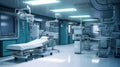 In an advanced operating room with lots of equipment, patient and working surgical specialists Royalty Free Stock Photo