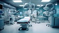 In an advanced operating room with lots of equipment, patient and working surgical specialists Royalty Free Stock Photo