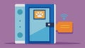 The advanced pet door uses a unique RFID collar tag system to ensure only your pet can access it.. Vector illustration.