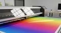 High-quality printer producing vibrant colors on paper in a modern printing house, showcasing the advanced technology and Royalty Free Stock Photo