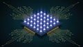 Advanced processor chip with glowing lights surrounded by circuit board connections Royalty Free Stock Photo