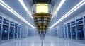 Advanced quantum computer server room with glowing central processor and rows of server racks background Royalty Free Stock Photo