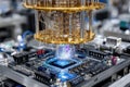 Advanced quantum computer showcasing intricate design and technology during assembly in a lab Royalty Free Stock Photo