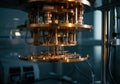 Advanced quantum computer technology showcasing intricate gold components