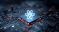 Advanced Quantum Computing Concept with Glowing Blue Atom Symbol on Microchip Processor and Futuristic Electronic Circuit Board Royalty Free Stock Photo