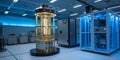 Advanced quantum computing equipment showcased in a high-tech laboratory environment