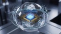 Advanced Quantum Computing Processor Holographic Transparent Sphere Visualization Royalty Free Stock Photo