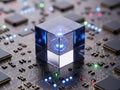 Advanced quantum processor on circuit board Royalty Free Stock Photo