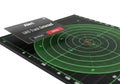 Advanced radar system displaying uas track detection alert on green grid interface Royalty Free Stock Photo