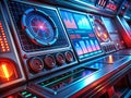 Advanced Red and Blue Futuristic Control Panel Interface SciFi Technology Dashboard Stock Photo for Digital Design Game Royalty Free Stock Photo