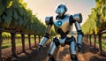 Robot in Vineyard Inspecting Grapes Royalty Free Stock Photo