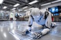 Advanced Robot in a Futuristic Laboratory Setting Interacting with Projected Interface Royalty Free Stock Photo