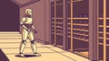 Advanced Robot Guarding Servers in a Modern Data Center, vector design Generative AI Royalty Free Stock Photo