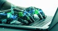 Advanced robot hands typing on a laptop representing artificial intelligence and future technology Royalty Free Stock Photo