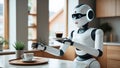 Advanced Robot Preparing and Serving Coffee in a Modern, Cozy Kitchen Royalty Free Stock Photo
