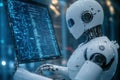 Advanced Robot Programming on Futuristic Screen Royalty Free Stock Photo