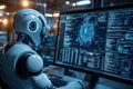 Advanced Robot Working on Computer Code Futuristic Technology
