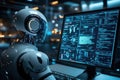 Advanced Robot Working on Computer Code Futuristic Technology
