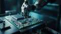 Advanced Robotic Arm Assembling Circuit Board Royalty Free Stock Photo