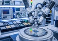 Advanced robotic arm assembling electronic components in high-tech facility Royalty Free Stock Photo