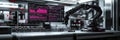 Advanced robotic arm with data analysis screens Royalty Free Stock Photo