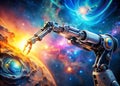 Advanced Robotic Arm in a Double Exposure Exploring Futuristic Technology and Abstract Design in a Striking SciFi Image