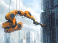 advanced robotic arm installing components on building site