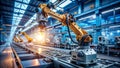 Advanced Robotic Arm Precision Navigates a Futuristic Assembly Line Demonstrating the Efficiency of 40 Smart Industry Royalty Free Stock Photo