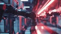 Advanced robotic arm with red neon lighting