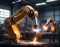 Advanced robotic arm welding metal frames in a high-tech workshop Royalty Free Stock Photo