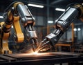 Advanced robotic arm welding metal frames in a high-tech workshop Royalty Free Stock Photo