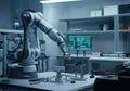 Advanced robotic arm working on precision engineering tasks in a lab