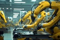 Advanced robotic arms assembling electronics in automated factory Royalty Free Stock Photo
