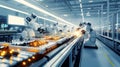 Advanced robotic arms on a nano-scale chip production line with futuristic illumination Royalty Free Stock Photo