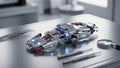 Advanced robotic component on a lab table with tools for examination Royalty Free Stock Photo